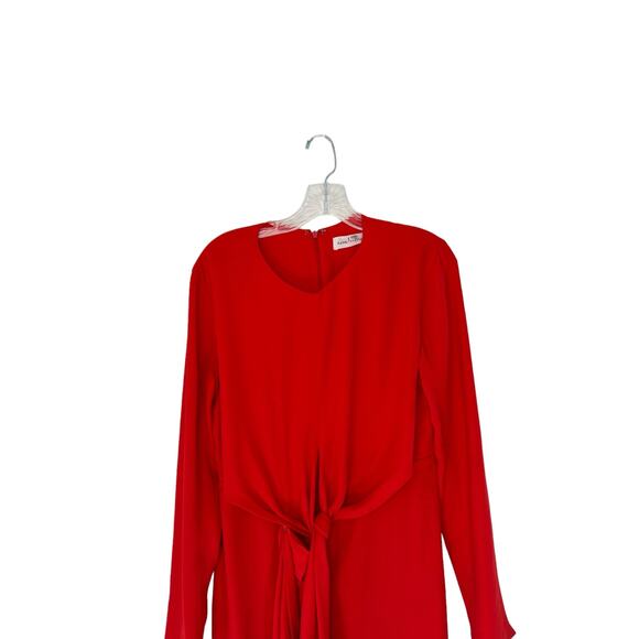Fame and Partners Dress Orange Long Sleeve Tie Front Cocktail Midi Party Size 6 - Picture 3 of 15